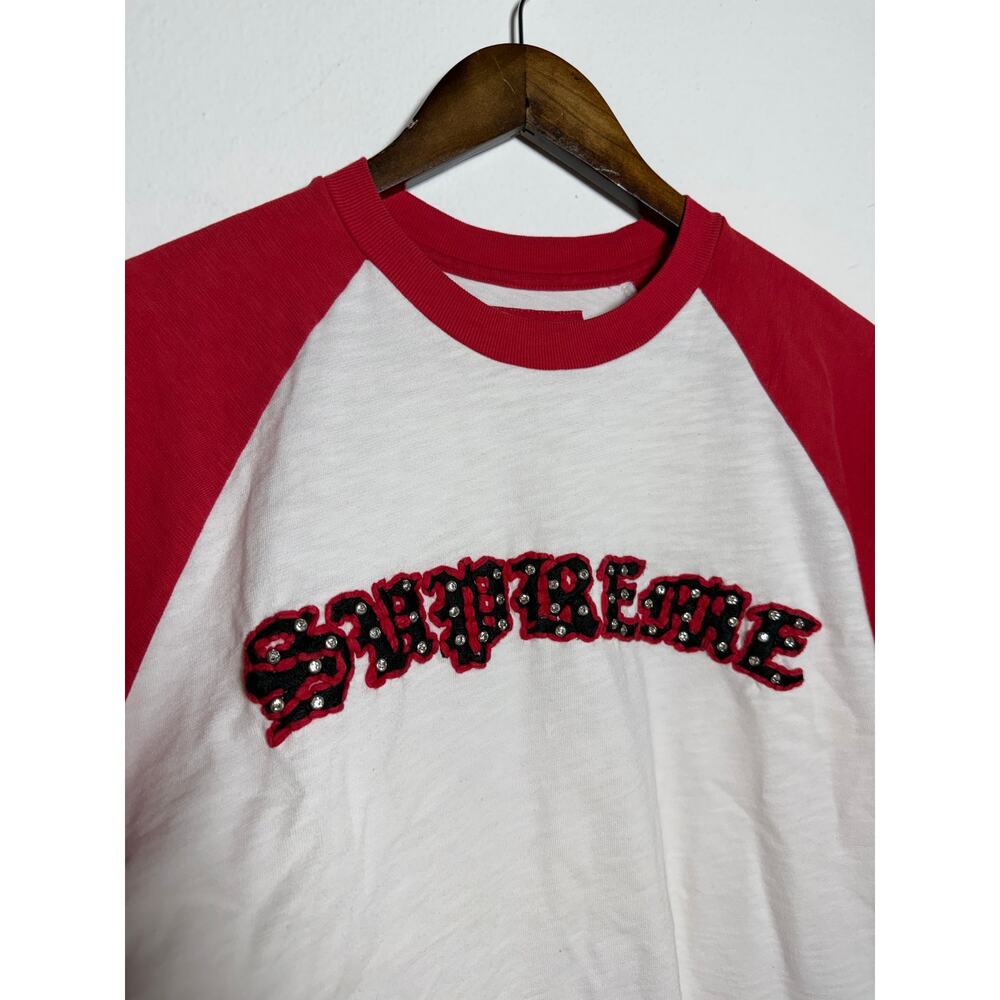Supreme Rhinestone Raglan Short-Sleeve Top 'White' - Picture 2 of 5